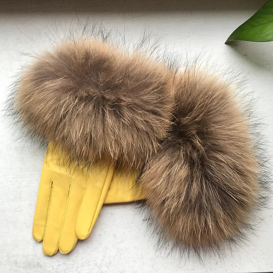Genuine Leather Fur Gloves LUXLIFE BRANDS