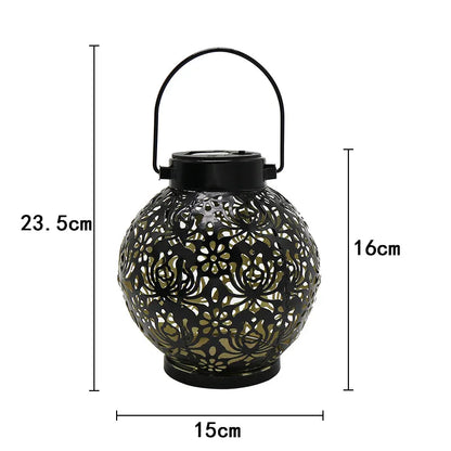 LED Solar Lantern Light Hollow Wrought Iron Projection Light Hanging Lamps Outdoor Waterproof Yard Garden Art Decoration