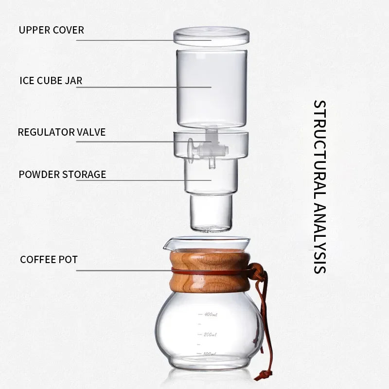 Practical Glass Coffee Kettle Coffee Dripper Pot Durable Cold Brew Pot Ice Dripper Coffee Pot About 400ml Creative Coffeeware LUXLIFE BRANDS