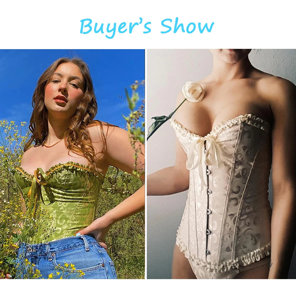 Sexy Corsets Bustiers Floral Lace Tops For Women Flower Print Vintage Corset Gothic Satin Lingerie Corselet Overbust Boned LUXLIFE BRANDS