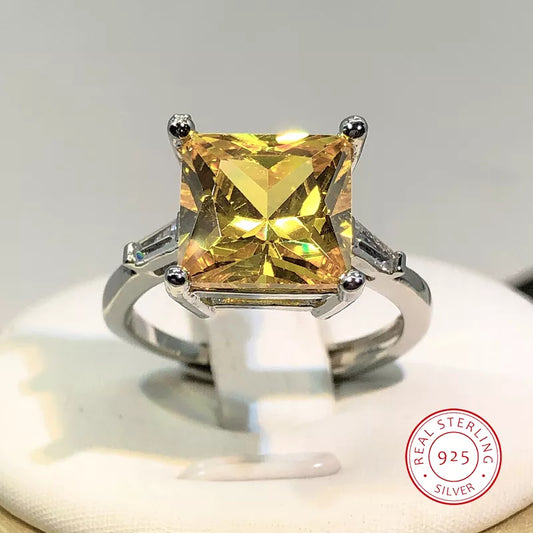 925 Silver Cute Female Yellow Stone Ring Silver Color Wedding Jewelry Crystal Promise Engagement Rings For Women LUXLIFE BRANDS