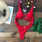 Sexy Cut Out One Piece Swimsuit Women Swimwear Thong Bathing Suit Black Red Green Swimming Beachwear Monokini Luxlife Brands