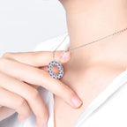 ATTAGEMS Created Blue Sapphire Solid 925 Sterling Silver Halo Pendant Necklace For Women Christmas Engagement Wedding Party Gift Luxlife Brands