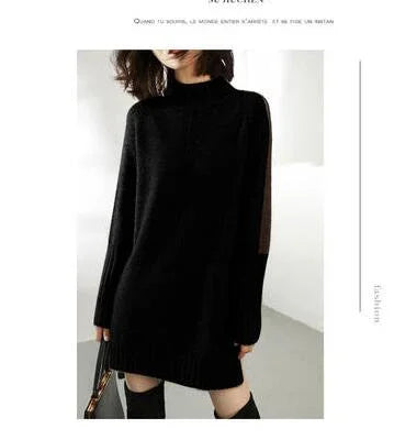 Women Autumn Winter Sweater Knitted Dresses Women Fashion Turtleneck Long Sweater Dress Ladies Warm Split Sweater Dress LUXLIFE BRANDS