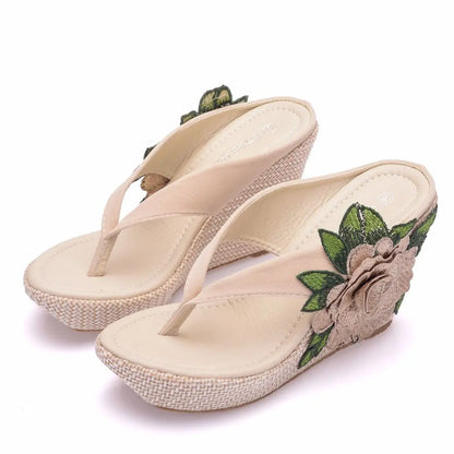 Crystal Queen Woman Slippers Home Casual Beach Flip Flops Lady Sandals Summer Sexy High Heels