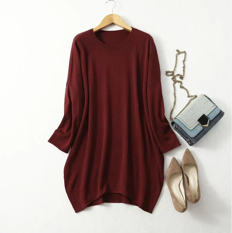 Women's 85% Silk 15% Cashmere Crew Neck Long Loose Type Pullover Top Sweater Dress LY001 LUXLIFE BRANDS