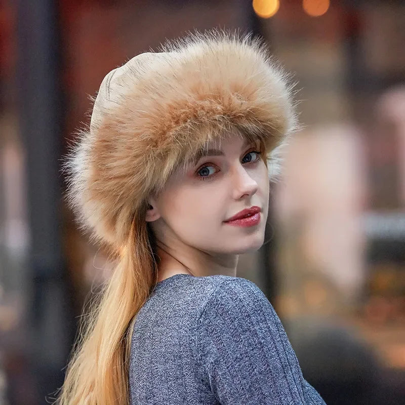 New Thick Warm Russian Hat Ladies Suede Bomber Hat Windproof Women Fur Hat Female Mongolia Cap Women Fox Fur Skullies Beanies LUXLIFE BRANDS