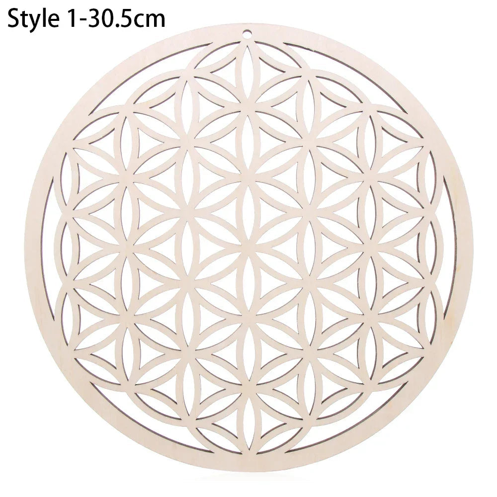 Chakra Flower of Life Natural Wood Coasters For Crystal Set Luxlife Brands