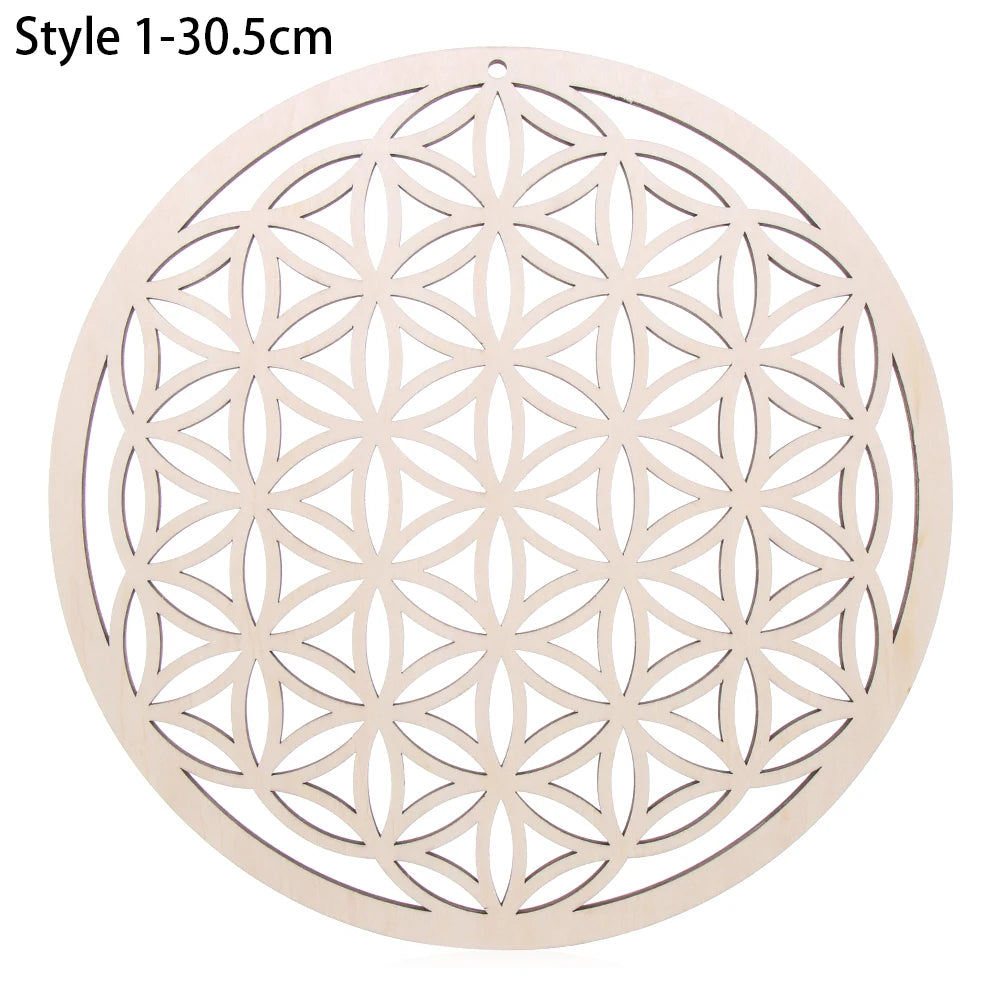 Chakra Flower of Life Natural Wood Coasters For Crystal Set