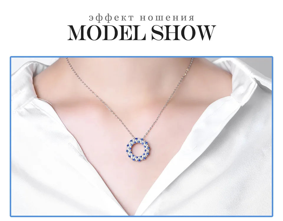 ATTAGEMS Created Blue Sapphire Solid 925 Sterling Silver Halo Pendant Necklace For Women Christmas Engagement Wedding Party Gift Luxlife Brands