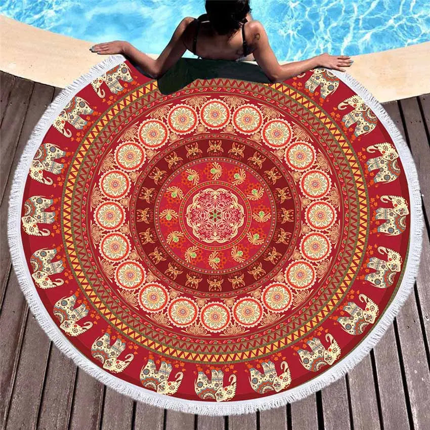 Bohemian Round Beach Towel Colorful Geometric Tassel Tapestry Microfiber Yoga Mat Boho Toalla Blanket 150cm Shower Bath Towels