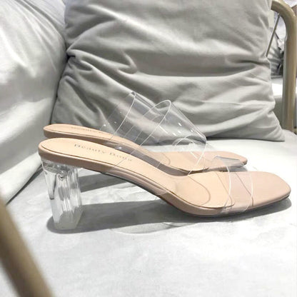 Summer Women Pumps Sandals PVC Jelly Slippers Open Toe High Heels Women Transparent Perspex Slippers Shoes Heel Clear Sandals
