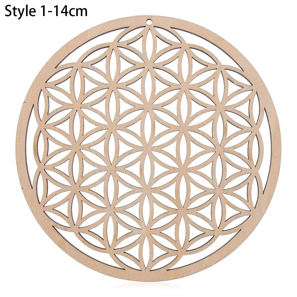 Chakra Flower of Life Natural Wood Coasters For Crystal Set Luxlife Brands