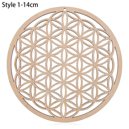 Chakra Flower of Life Natural Wood Coasters For Crystal Set