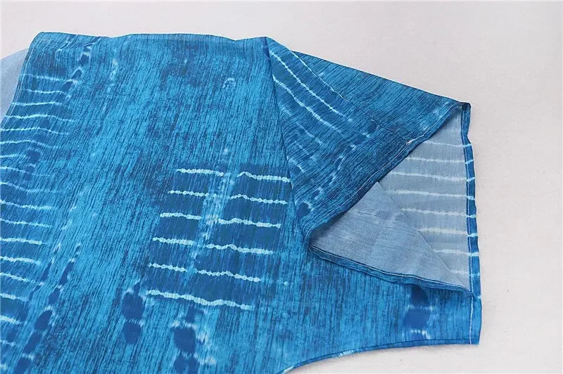 TEELYNN Blue Cotton Print Summer Bikini Cover Up Sexy Loose Boho Kimono Vestidos Women Long Sleeve Tunic Top Blouse