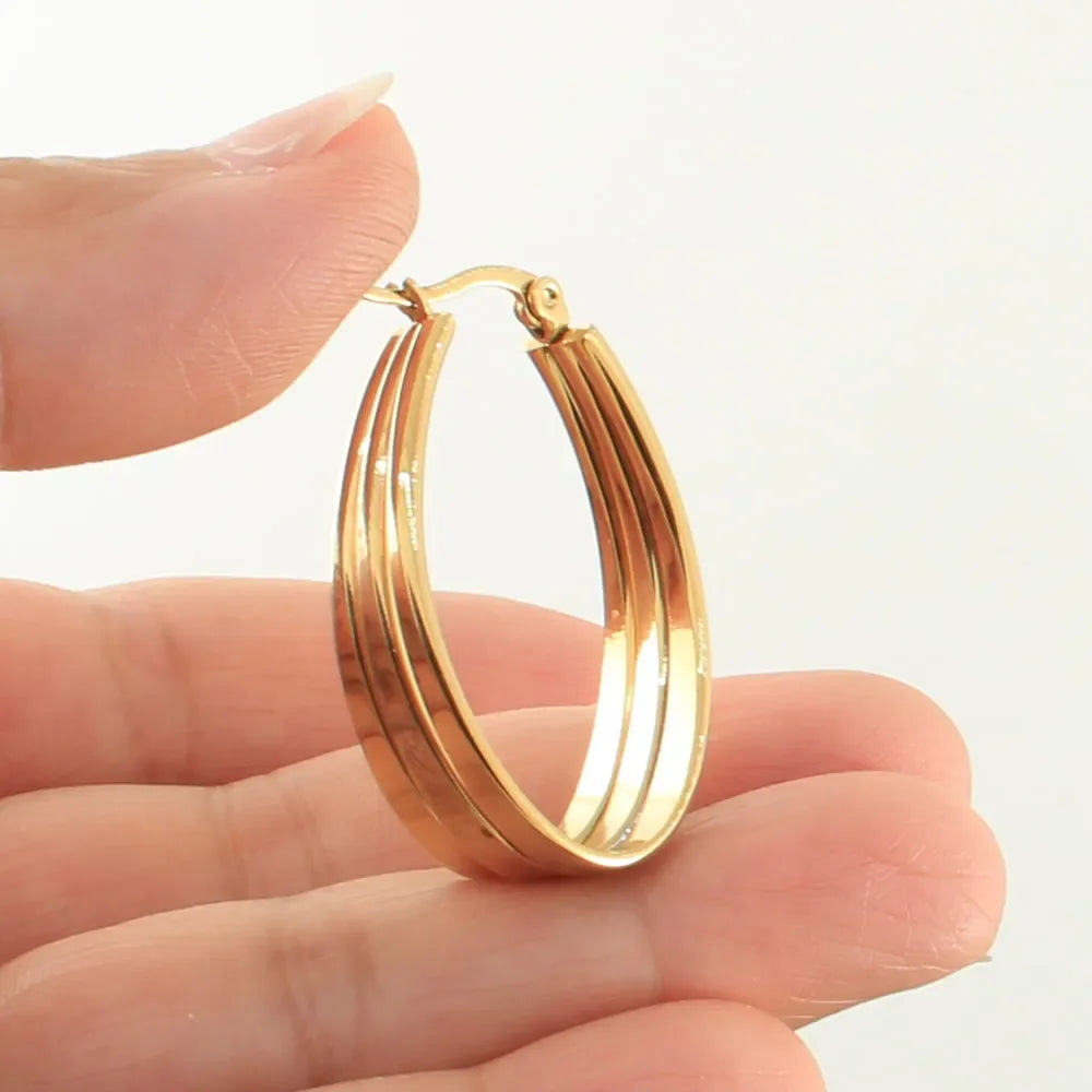 Newest Gold Color Fashion Stainless Steel Jewelry Simple Hoop Earrings Personality Bijoux En Acier Inoxydable Femme EFGZCBEP LUXLIFE BRANDS