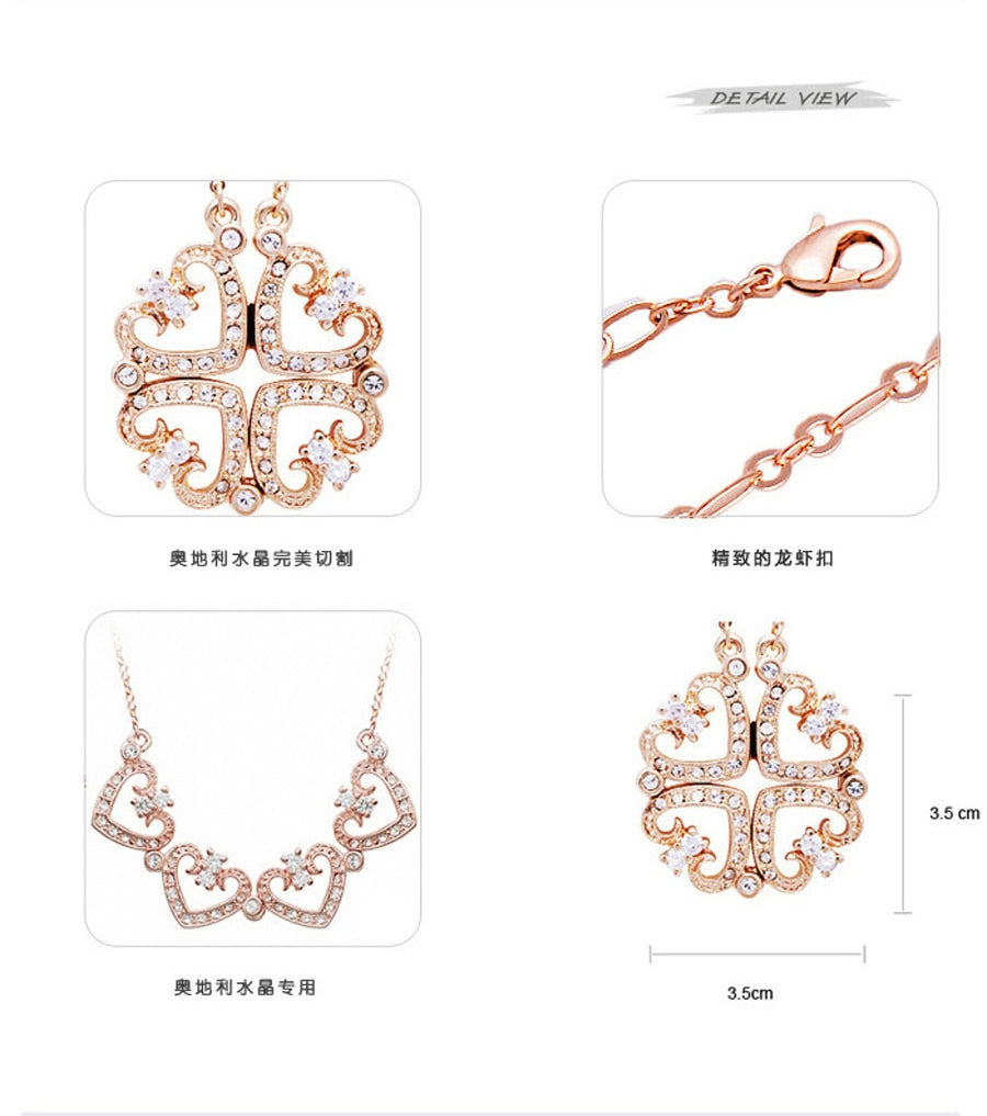 four heart crystal magnet pendant necklace corazon cadenas