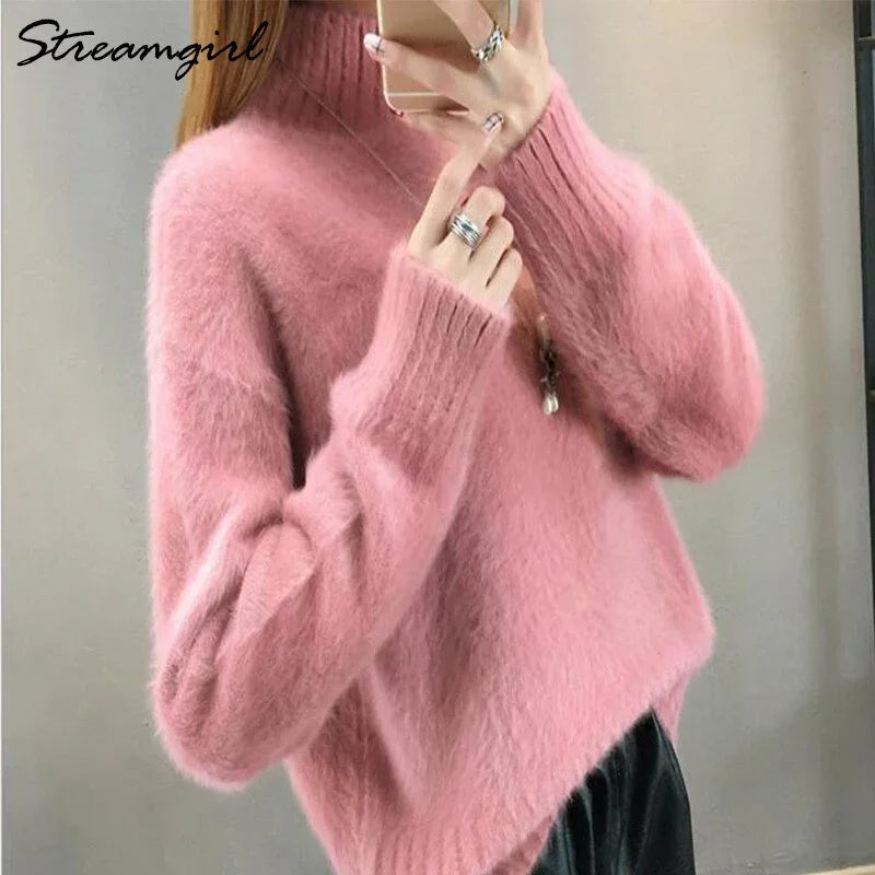 Thick Winter Sweater Women Warm White Turtleneck Fluffy Women's Jumper Winter Pull Sweaters For Women Knitted Sweater Woman 2021 LUXLIFE BRANDS