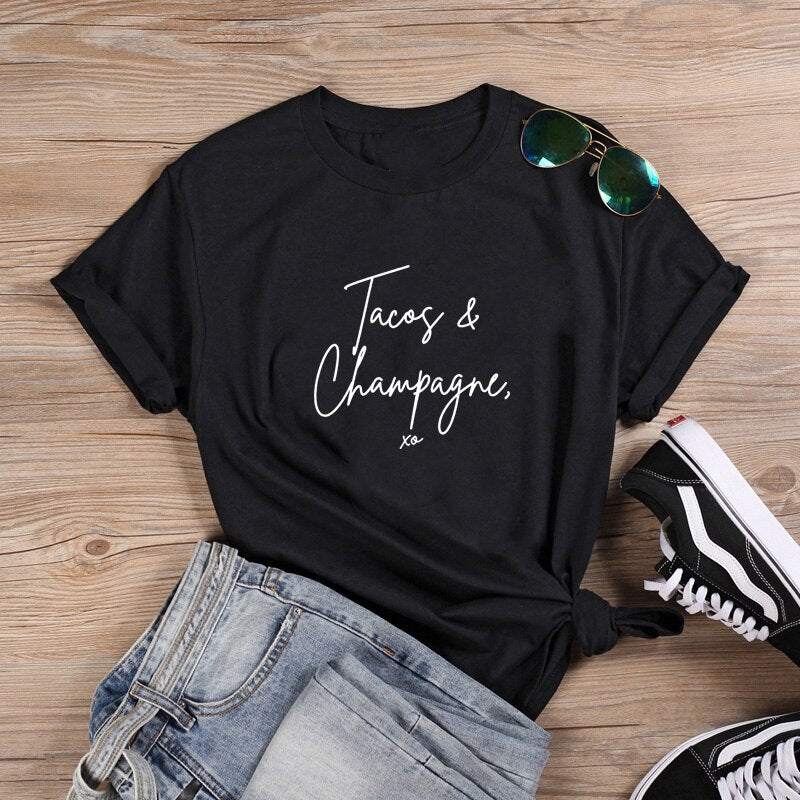 Tacos & Champagne Cotton T Shirt