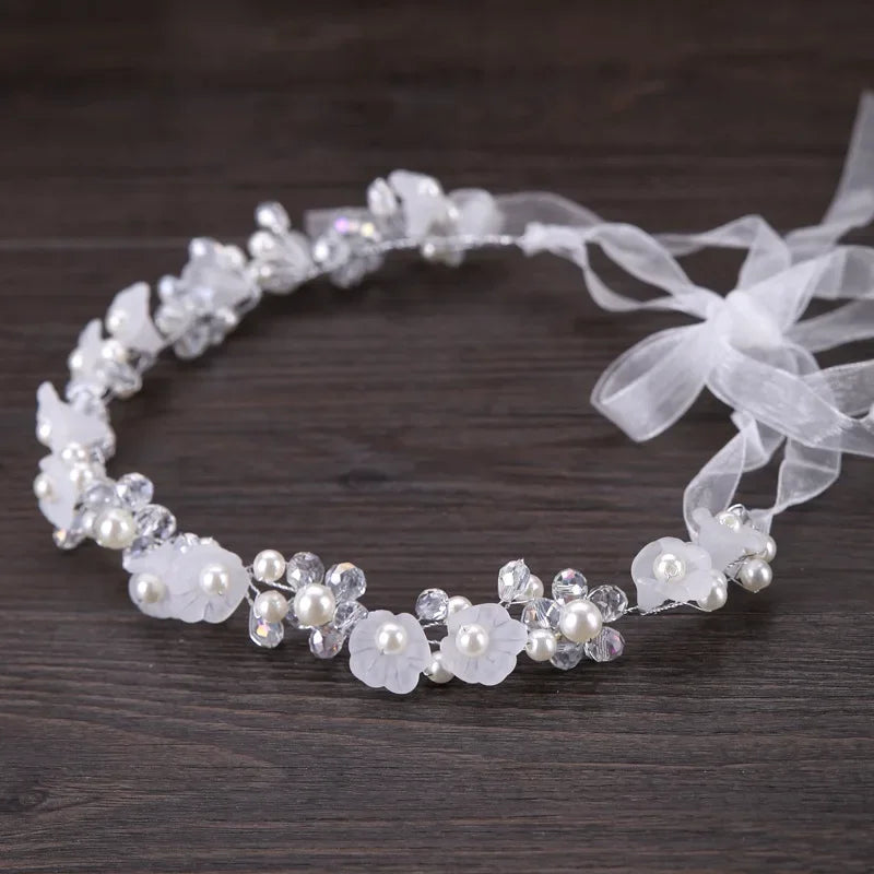 New Fashion Crystal Hair Band Headbands for Women Girls Handmade Wedding Hair Accessories White Pearl Flower Tiaras Crowns LUXLIFE BRANDS