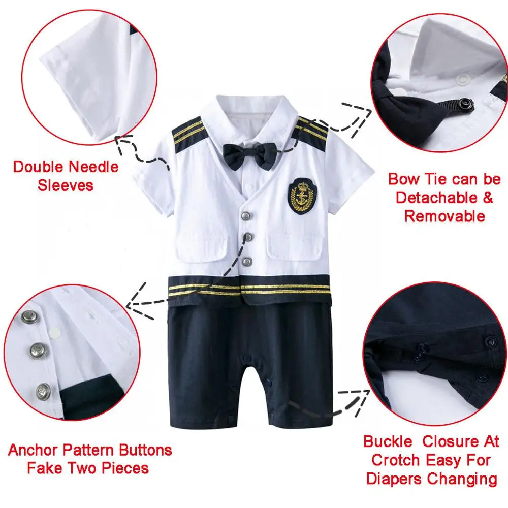 Baby Boys Captain Costume Newborn Infant Halloween Carnival Romper Cosplay Jumpsuit Outfit Toddler Skipper Sailor Playsuit LUXLIFE BRANDS
