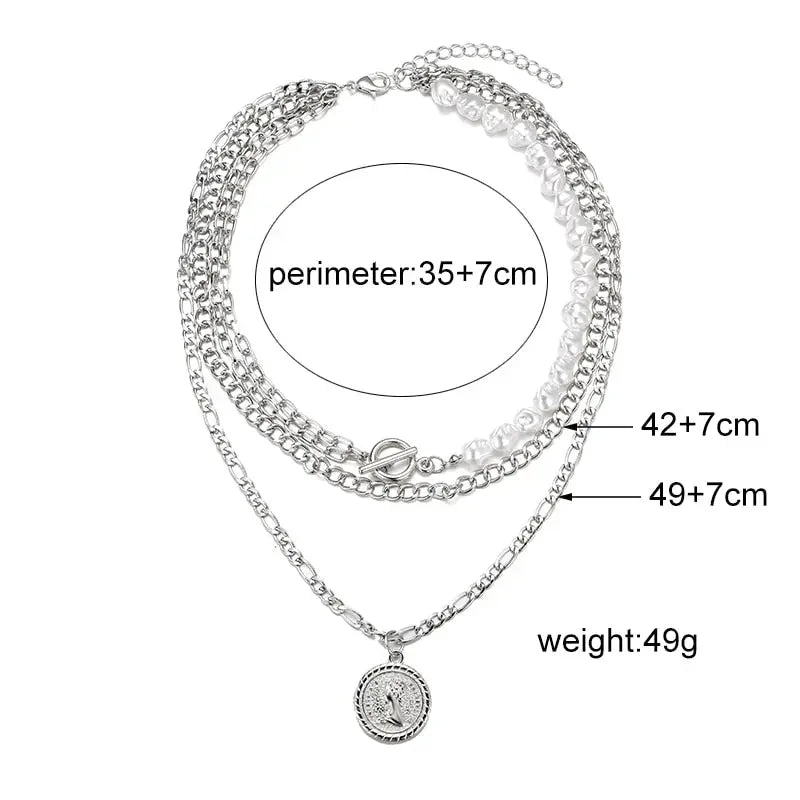 Vintage Multi Layered Gold Color Portrait Chain Chokers Necklace for Women Fashion Coin Thick Chain Pendant Necklace Jewelry