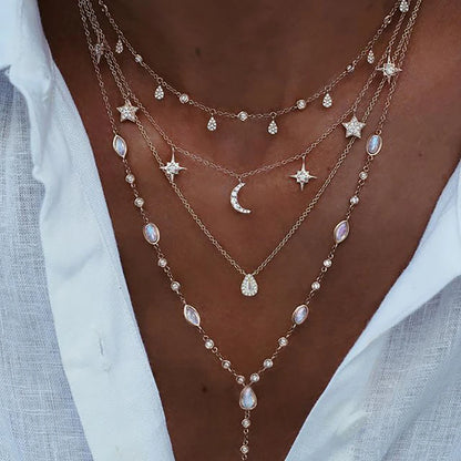 New Vintage Crystal Geometry Star Moon Lock Necklace For Women 2020 Boho Multi-level Pendants Necklaces Chokers Jewelry Gift LUXLIFE BRANDS
