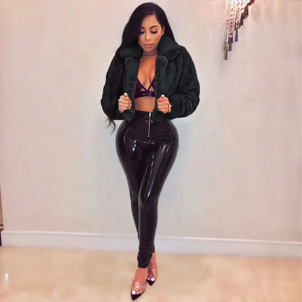 JRRY Casual Women Faux Fur Coats Long Sleeve Furry Cropped Jacket Open Stitch Fluffy Overcoat Plus Size XXL Outdoor Wear LUXLIFE BRANDS