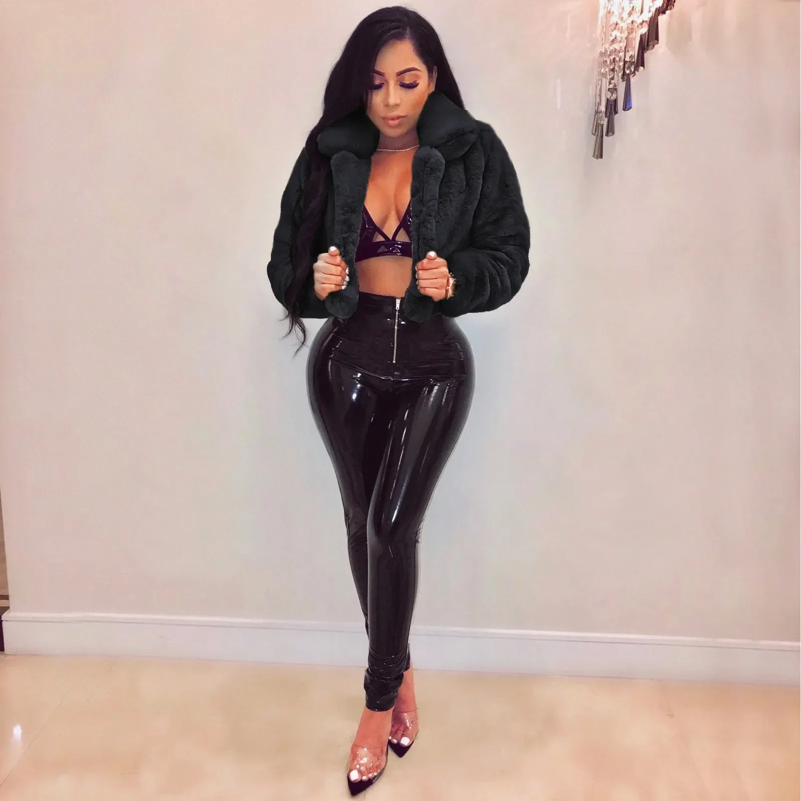 JRRY Casual Women Faux Fur Coats Long Sleeve Furry Cropped Jacket Open Stitch Fluffy Overcoat Plus Size XXL Outdoor Wear LUXLIFE BRANDS