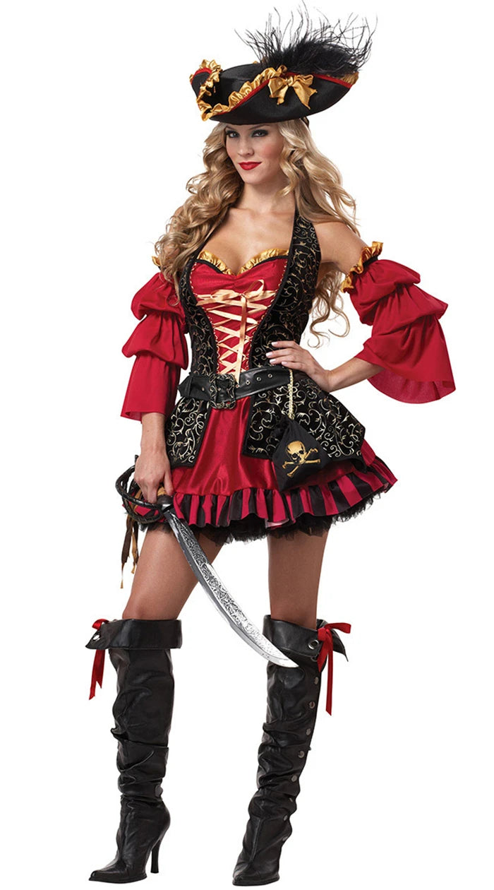 Women Sexy Pirate Costume Halloween Carnival Party Role Play Uniform Bar Costume With Hat