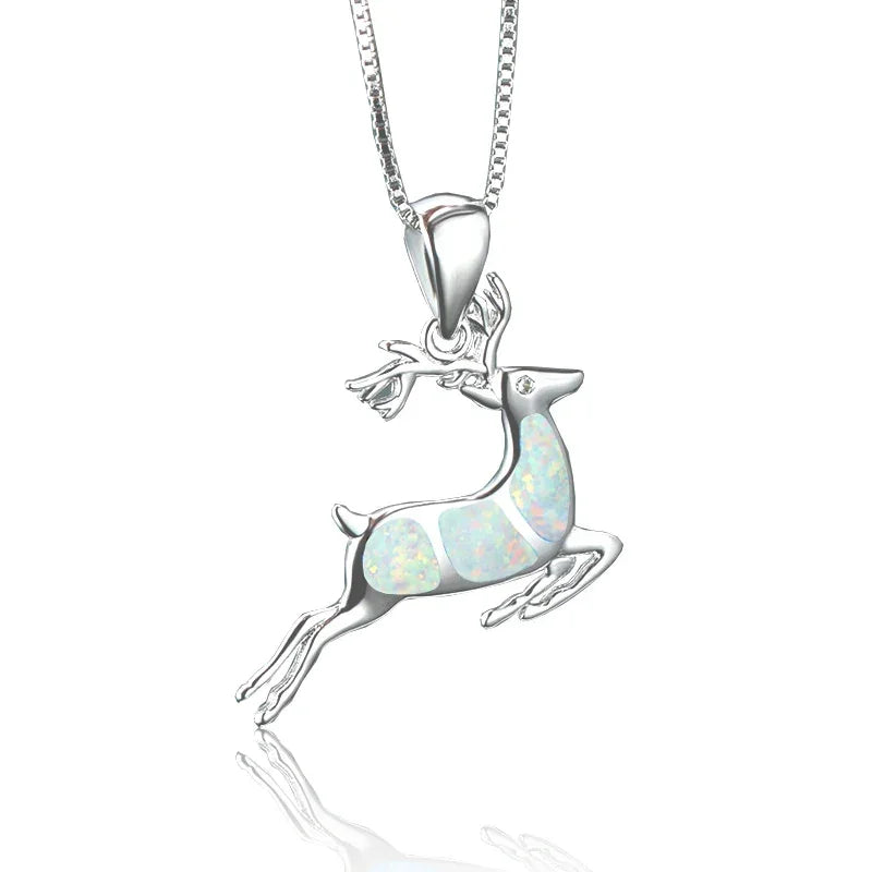 Boho Fashion Sea Animal Dolphin Pendant Necklace for Women Girl Inlay Imitation Blue Opal Necklace Wedding Party Jewelry
