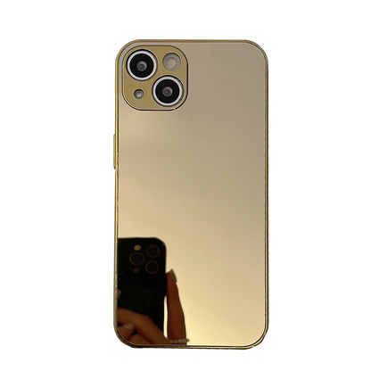 Luxury Glossy Plating Gold Silver Mirror Plain Phone Case for iPhone 16 15 14 13 12 11 Pro XS Max Plus Back Cover Coques