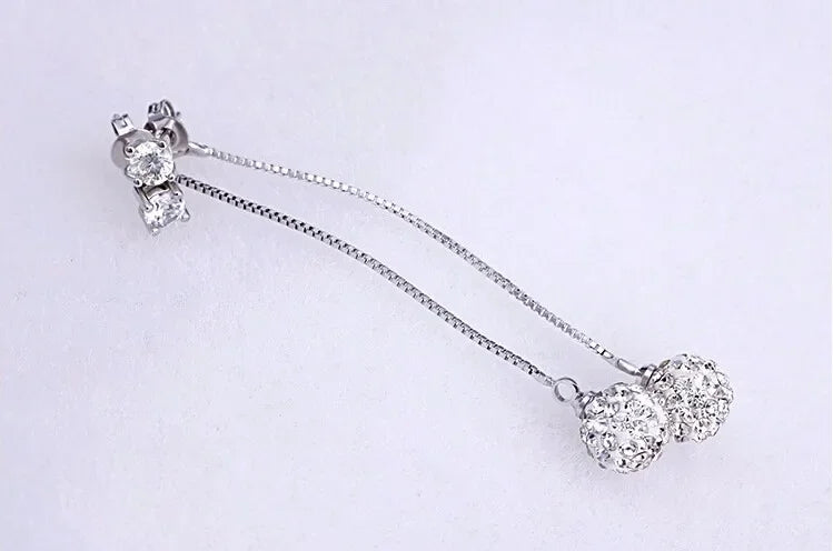 Wholesale Fine Jewelry New Design Rhinestone Crystal 925 Sterling Silver Long Drop Earrings for Women Girls Gift LUXLIFE BRANDS