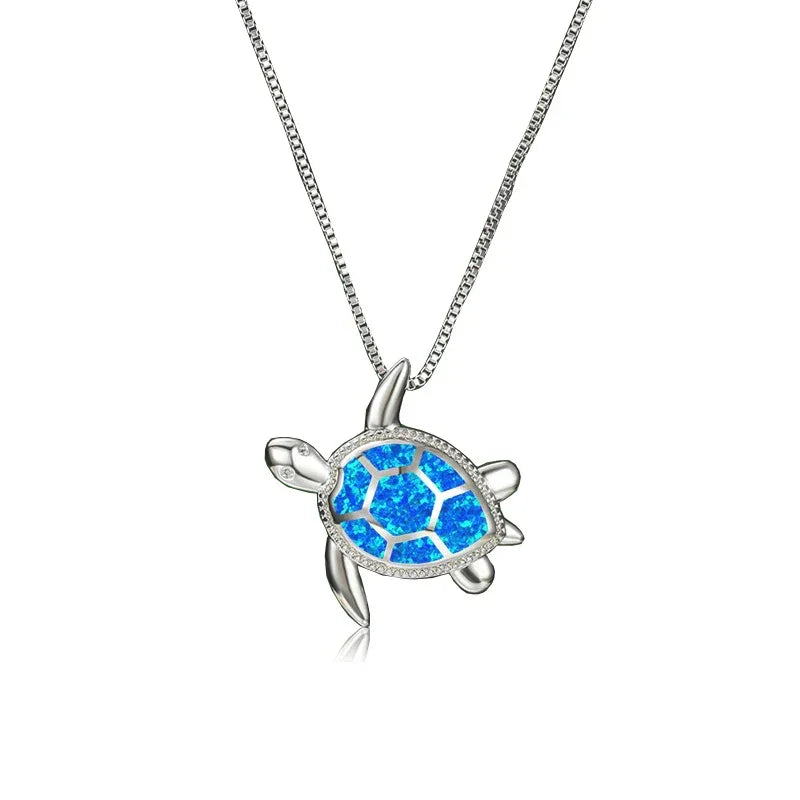 Boho Fashion Sea Animal Dolphin Pendant Necklace for Women Girl Inlay Imitation Blue Opal Necklace Wedding Party Jewelry