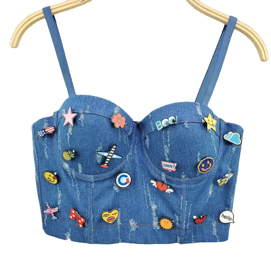 Irene Tinnie Sexy Cute Hole Cartoon Decoration Push Up Bustier Women's Bralette Cropped Top Vest Plus Size