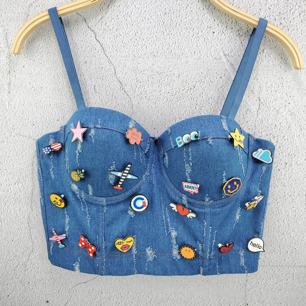 Irene Tinnie Sexy Cute Hole Cartoon Decoration Push Up Bustier Women's Bralette Cropped Top Vest Plus Size