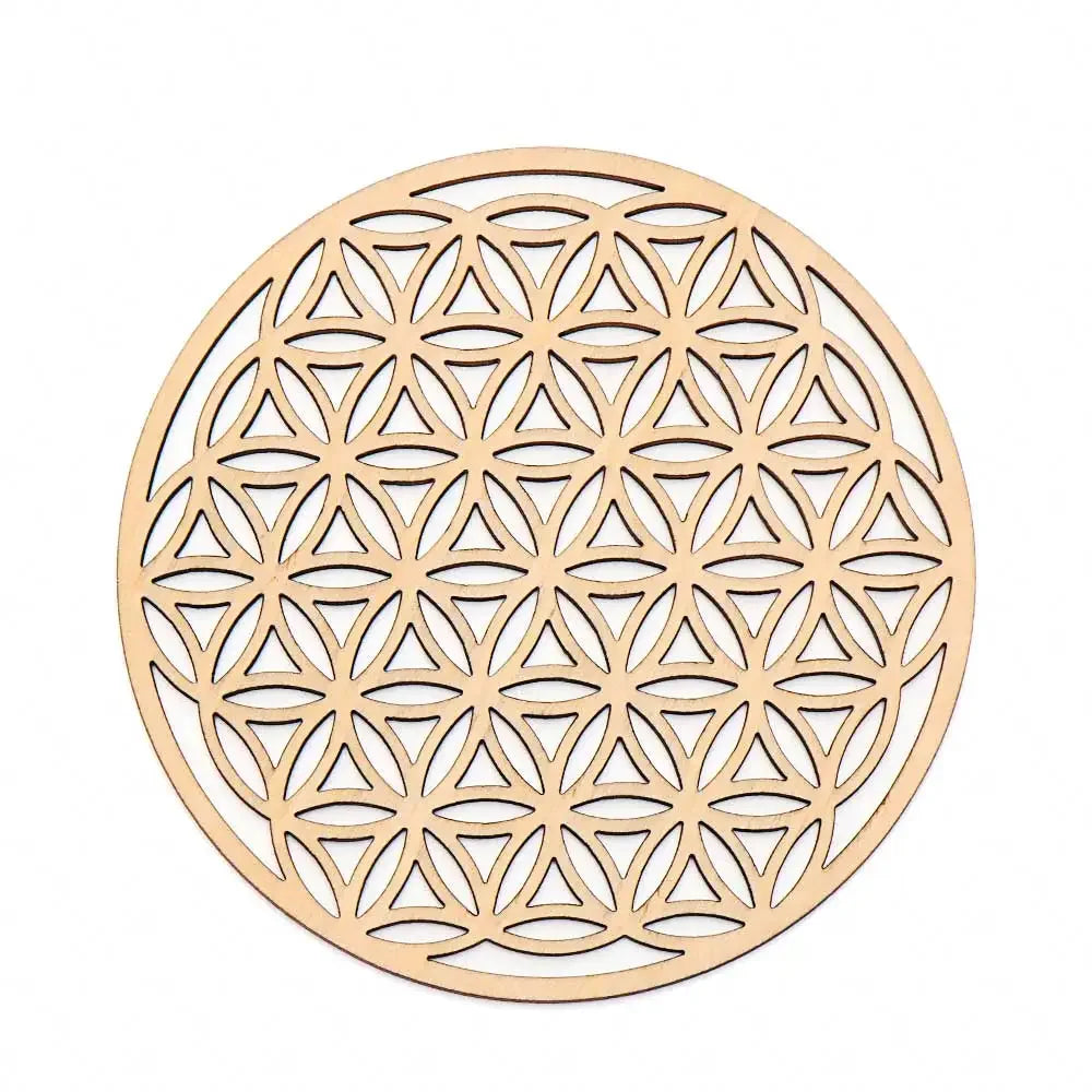 Chakra Flower of Life Natural Wood Coasters For Crystal Set Luxlife Brands