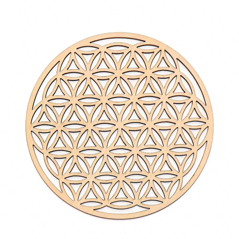 Chakra Flower of Life Natural Wood Coasters For Crystal Set