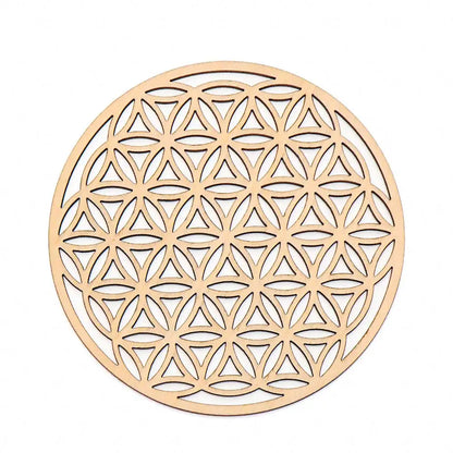 Chakra Flower of Life Natural Wood Coasters For Crystal Set