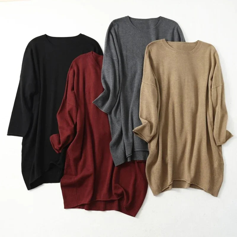 Women's 85% Silk 15% Cashmere Crew Neck Long Loose Type Pullover Top Sweater Dress LY001 LUXLIFE BRANDS