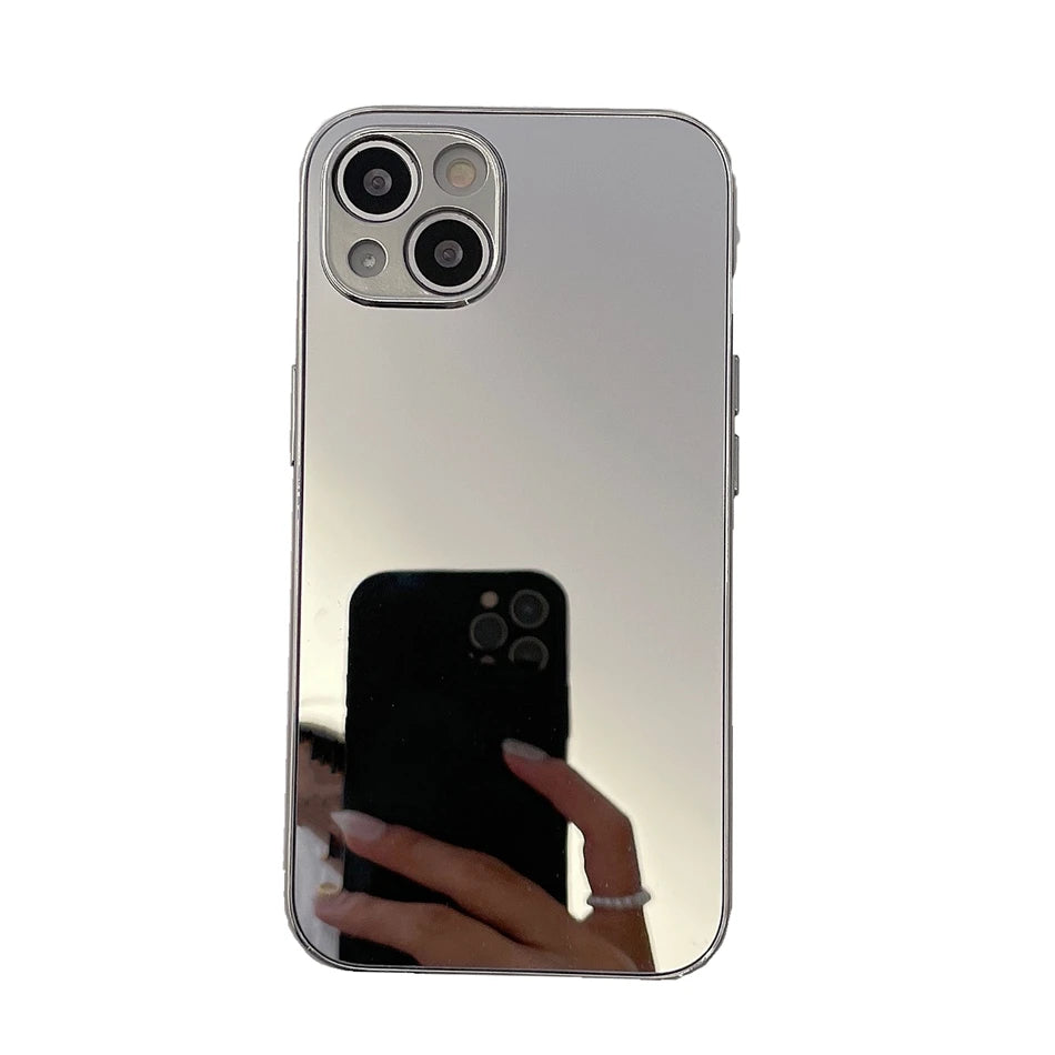 Luxury Glossy Plating Gold Silver Mirror Plain Phone Case for iPhone 16 15 14 13 12 11 Pro XS Max Plus Back Cover Coques