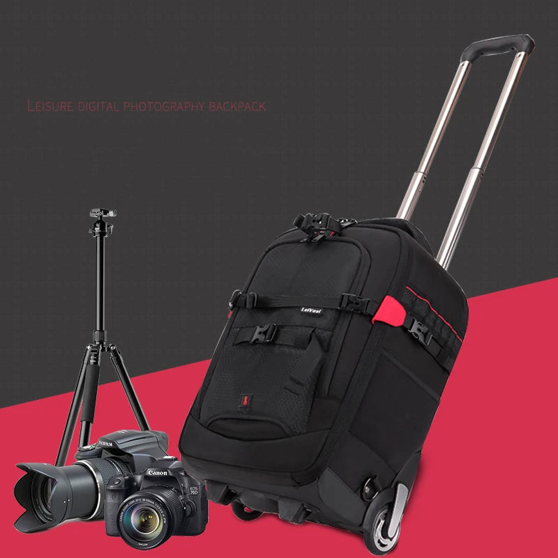 Professional DSLR camera trolley suitcase on wheels