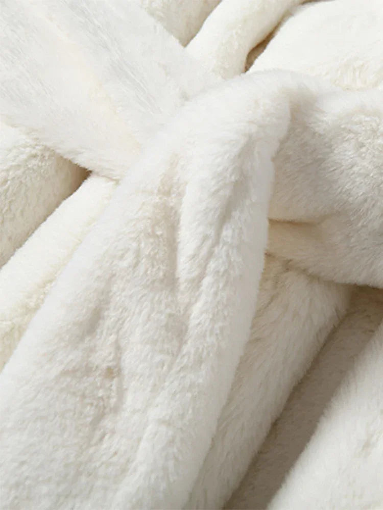 Lautaro Winter Long White Fluffy Warm Oversized Faux Fur Coat Women with Hood Lapel Sashes Loose Korean Fashion 2021 Outerwear LUXLIFE BRANDS