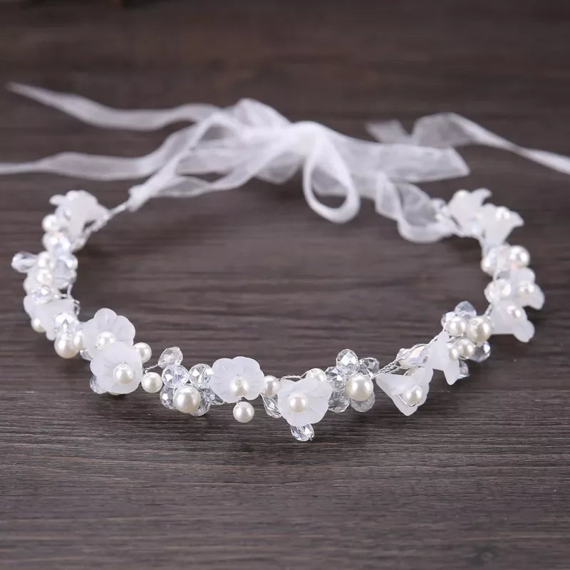 New Fashion Crystal Hair Band Headbands for Women Girls Handmade Wedding Hair Accessories White Pearl Flower Tiaras Crowns LUXLIFE BRANDS
