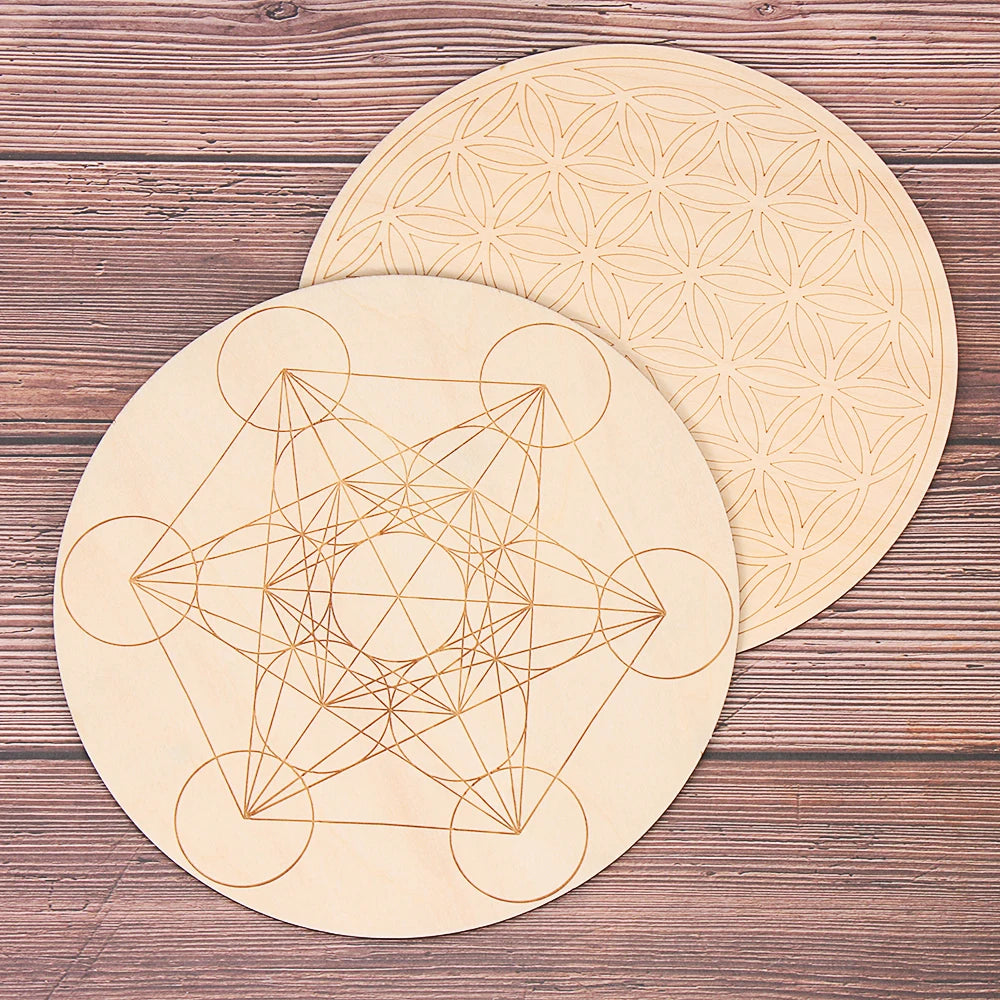 Chakra Flower of Life Natural Wood Coasters For Crystal Set