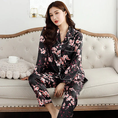 Satin Silk Pajamas for Women's Set pyjamas Button Pigiama Donna pjs Winter Mujer Pijama Sleepwear Nightwear Pizama Damska 2Pcs