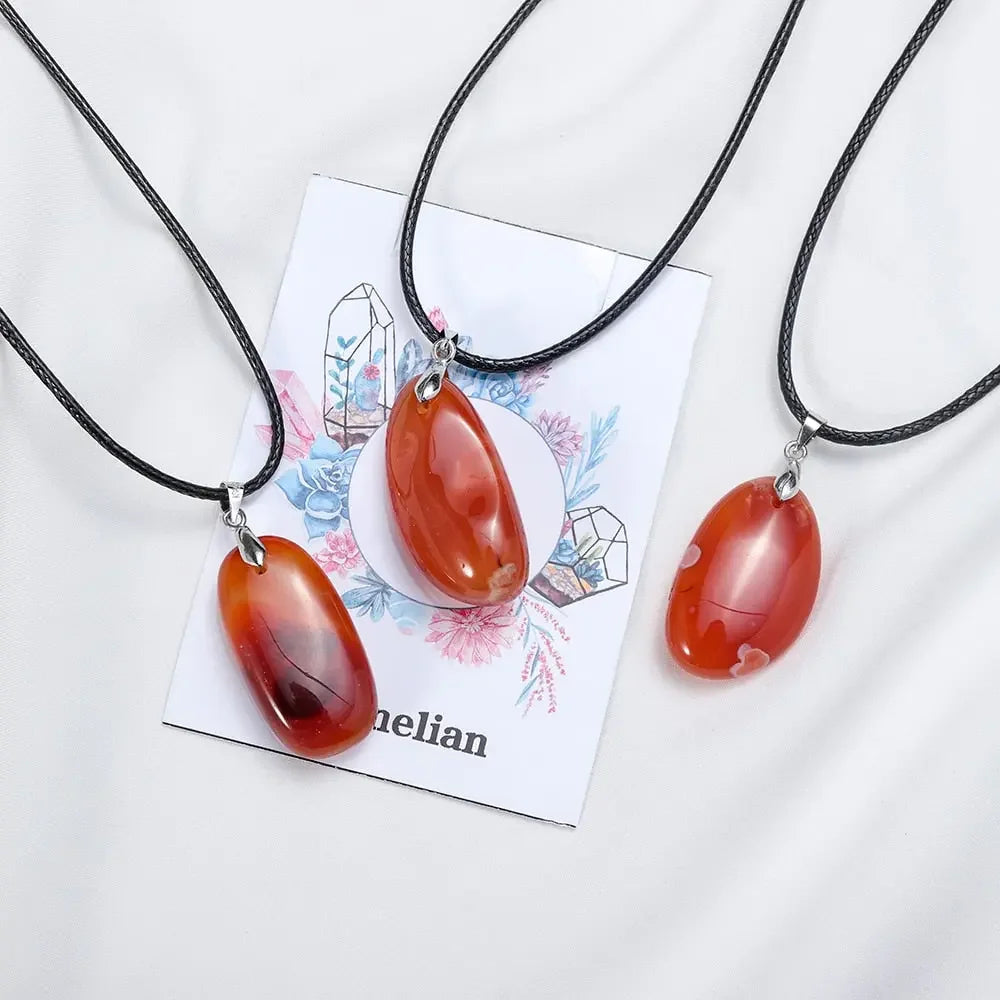 Carnelian Pendant On Leather Necklace - LUXLIFE BRANDS