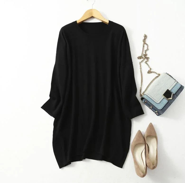 Women's 85% Silk 15% Cashmere Crew Neck Long Loose Type Pullover Top Sweater Dress LY001 LUXLIFE BRANDS