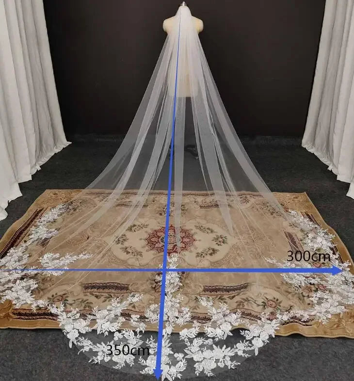 High Quality Vintage Wedding Veil 3.5M Long Special Cut Royal Bridal Veil with Comb Bling Sequins Lace Veil Wedding Accessories LUXLIFE BRANDS