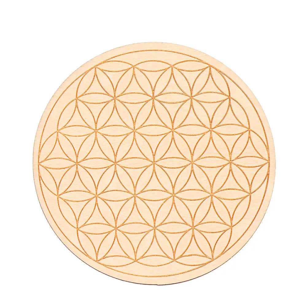 Chakra Flower of Life Natural Wood Coasters For Crystal Set